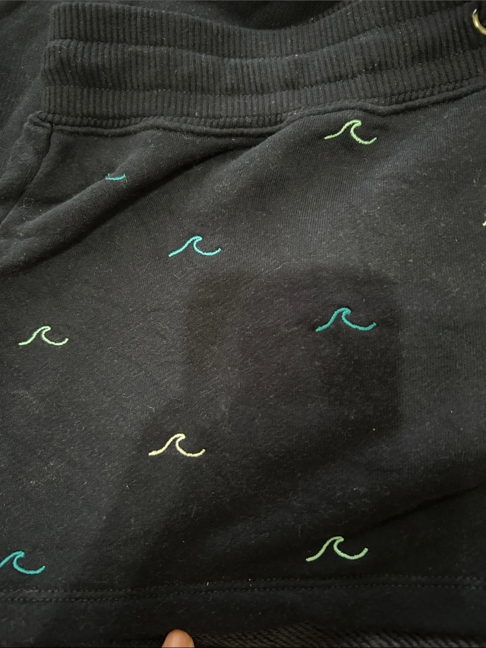 Navy Wave Embroidered Hoodie & Shorts Set